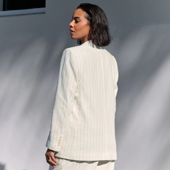 Black/white striped Linen Blend Blazer NWOT - Picture 7 of 15